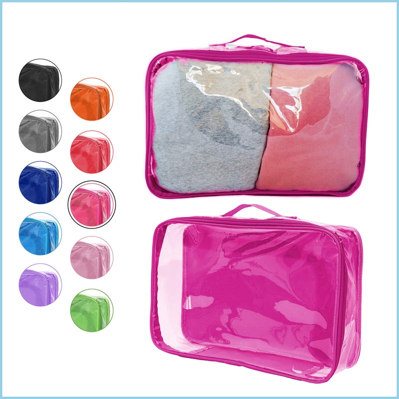 EzPacking Large Clear Travel Packing Cube/See-Through PVC Organizer for Suitcase/Multipurpose Pouch w/Handle/Dress Shirts, Pants, Cashmere, Sweaters & Seasonal Linen Storage Protection (Pink) - Image 2
